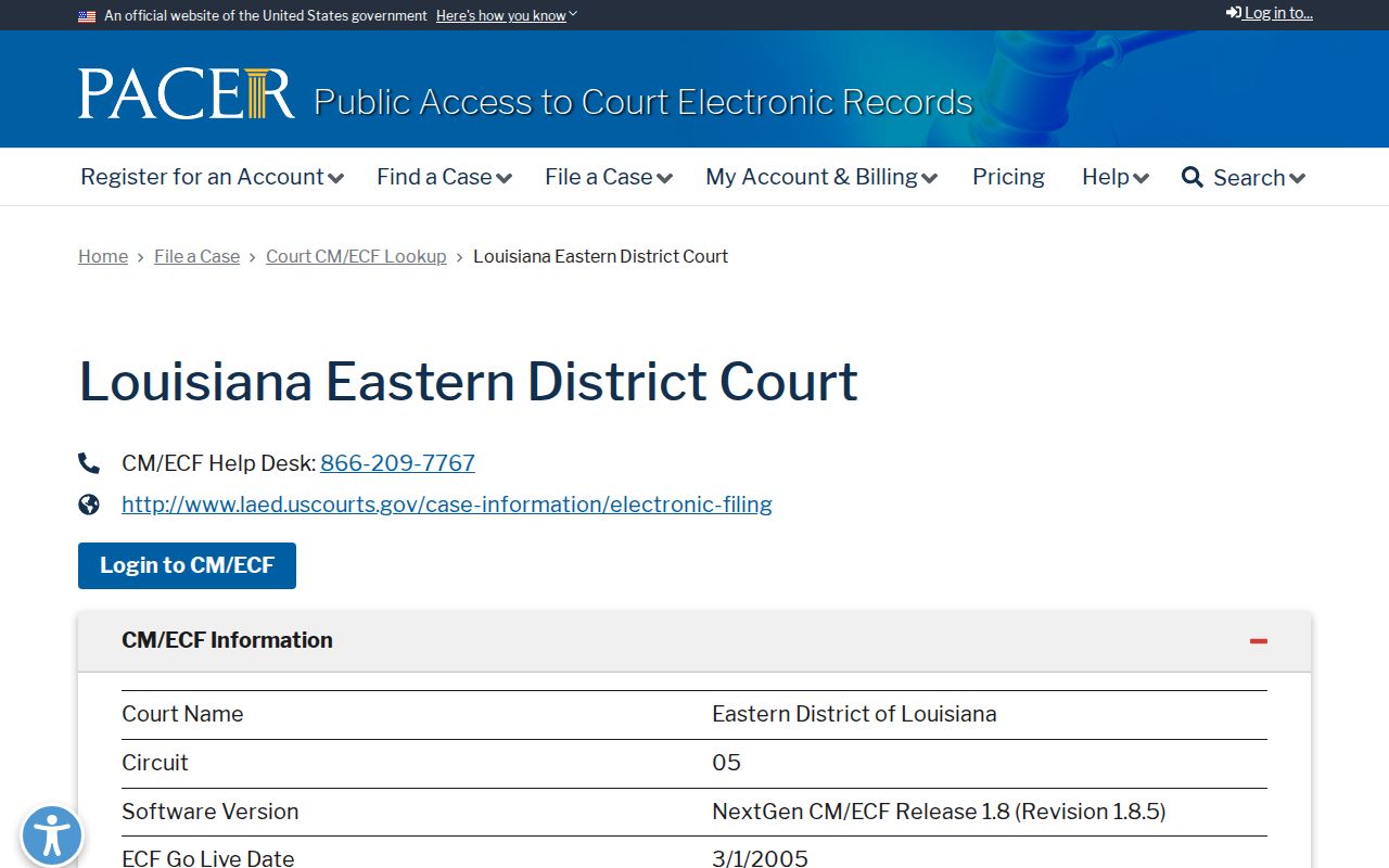 Jefferson Parish case search Eastern District of Louisiana PACER court details