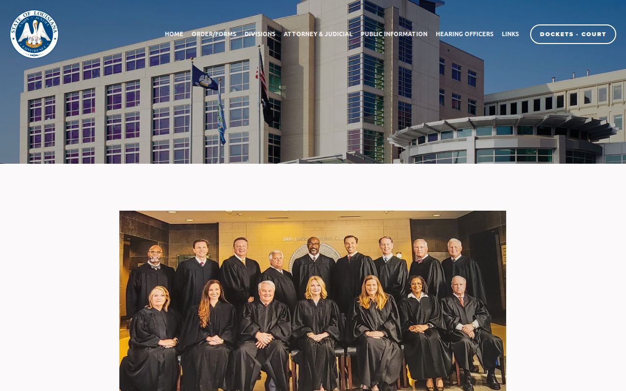 Jefferson Parish court calendar showing the 24th Judicial District Court division structure