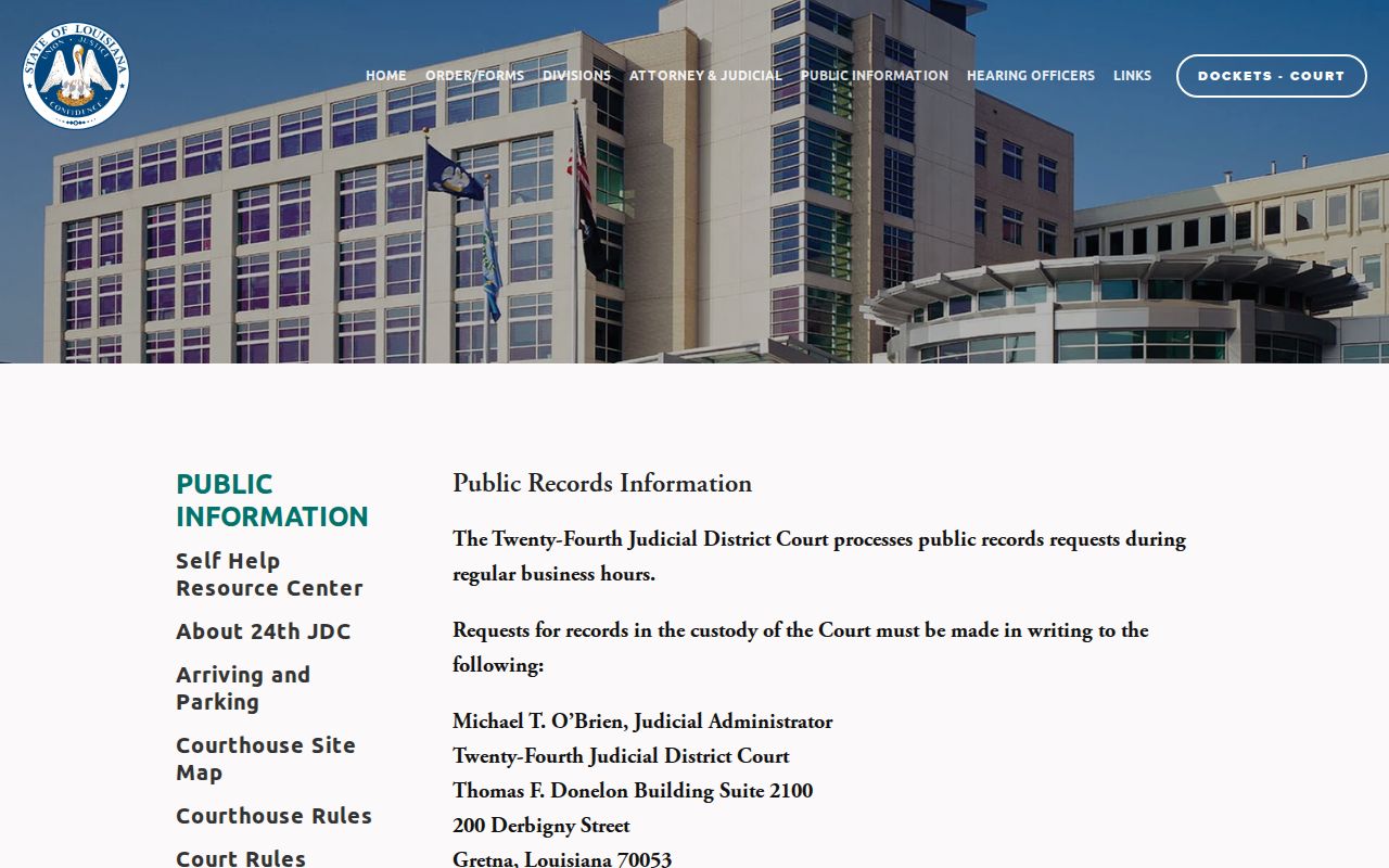Jefferson Parish court records request addresses and three-day status procedure
