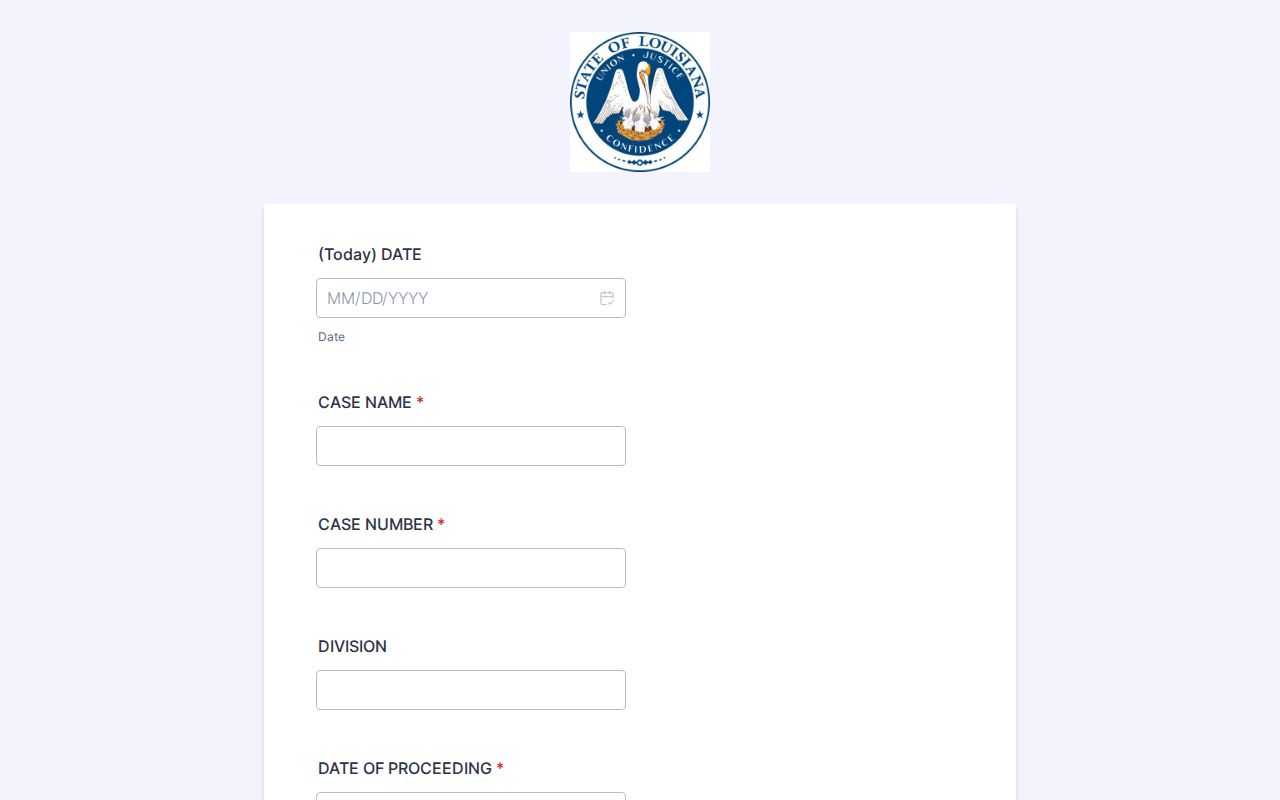 Jefferson Parish court records transcript request fields and deposit notice