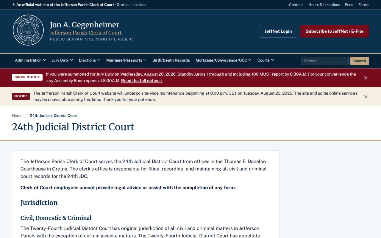 Jefferson Parish court docket civil records workflow