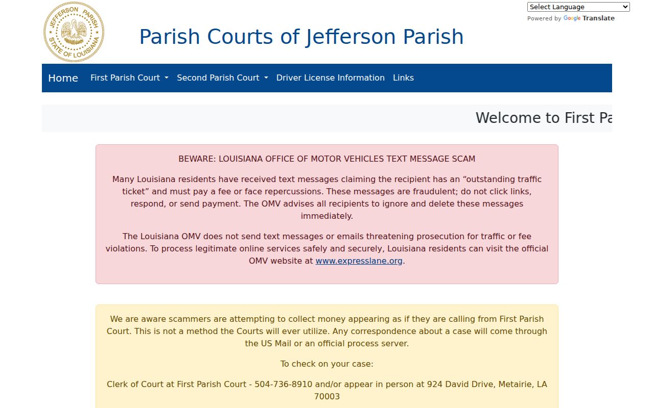 Jefferson Parish court docket First Parish Court route