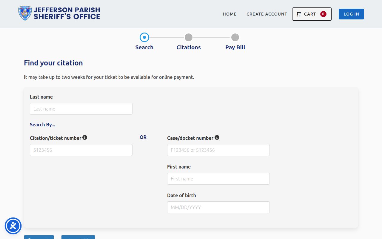Jefferson Parish traffic court records official sheriff payment application