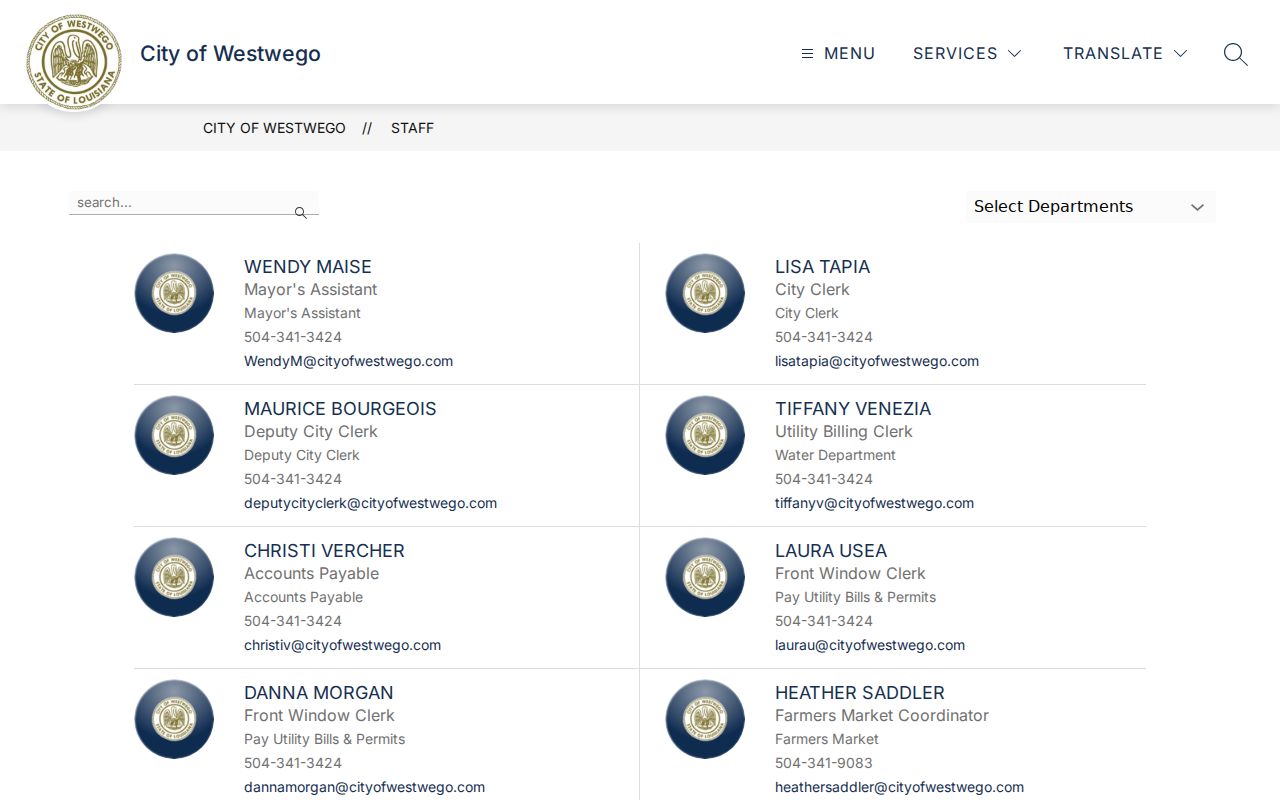 Westwego city clerk contact information for court-docket records